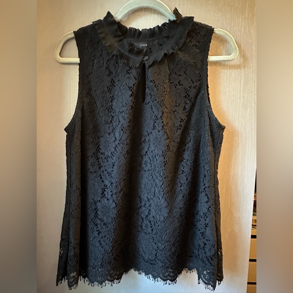 J. Crew Black lace top blouse sleeveless - MEDIUM